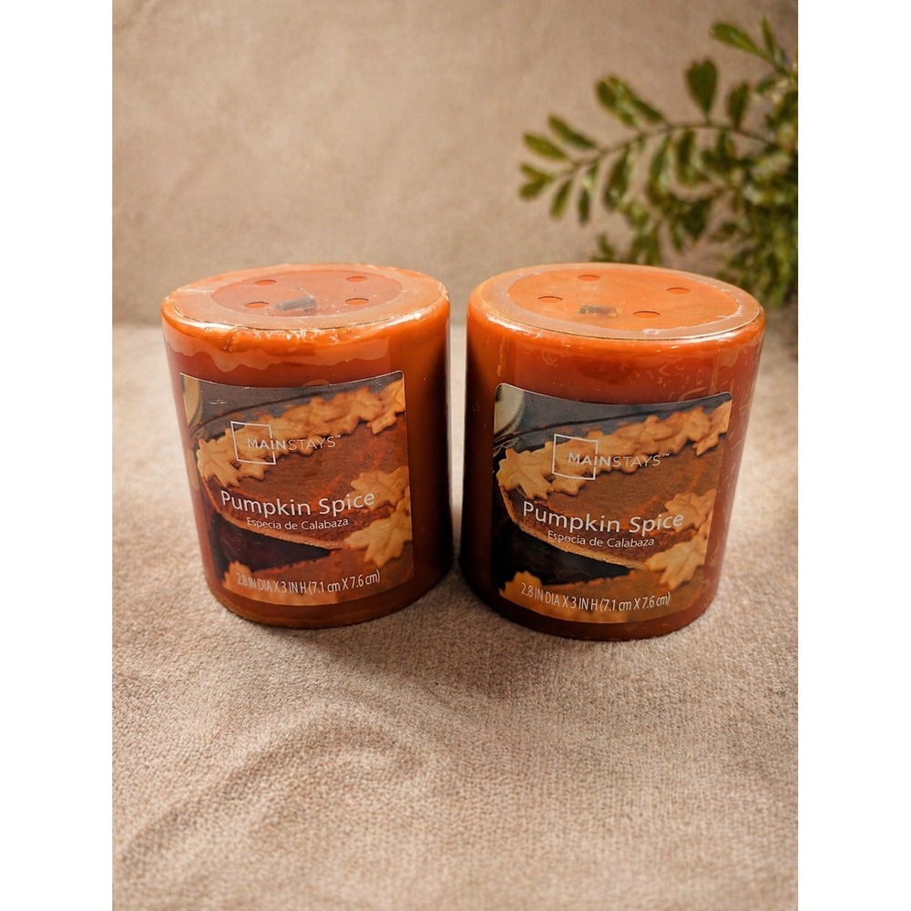 Mainstays Pumpkin Spice Pillar Candle Set of 2 Orange Fall‎ Sct 2.8x3 MS42-059